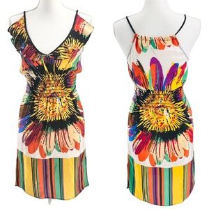 Postella for Anthropologie Size Small 100% Silk Floral Cami Dress Smocked Waist